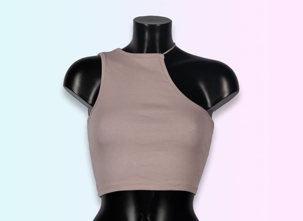Croptop media hombro marrón-ocre