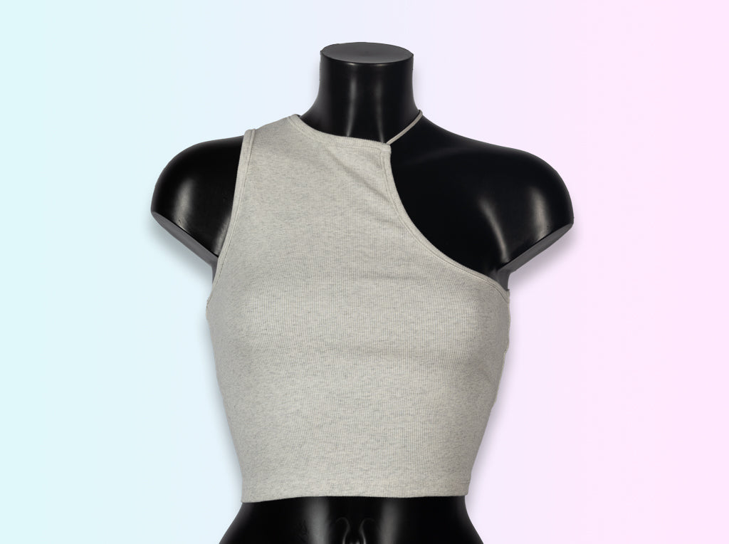 Croptop media hombro gris