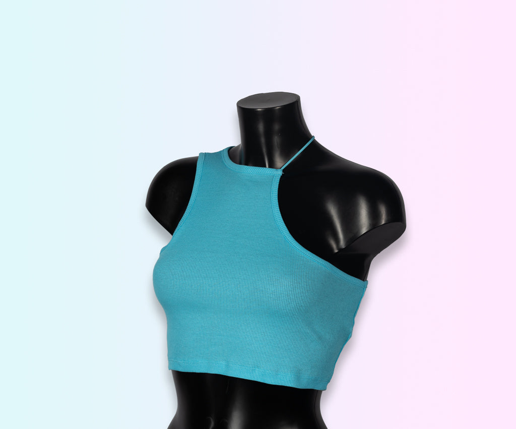 Croptop media hombro celeste