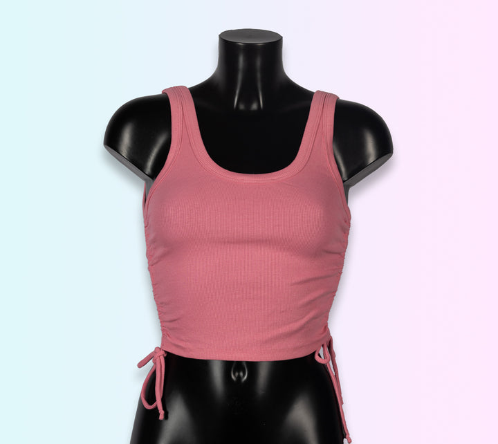 Croptop con fruncido lateral con cordón-rosa