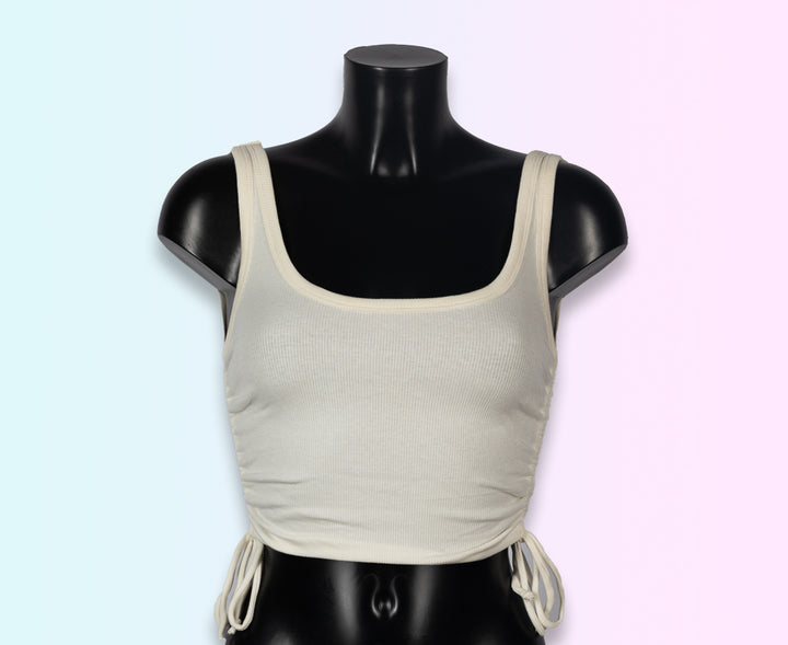 Croptop con fruncido lateral con cordón-blanco-hueso